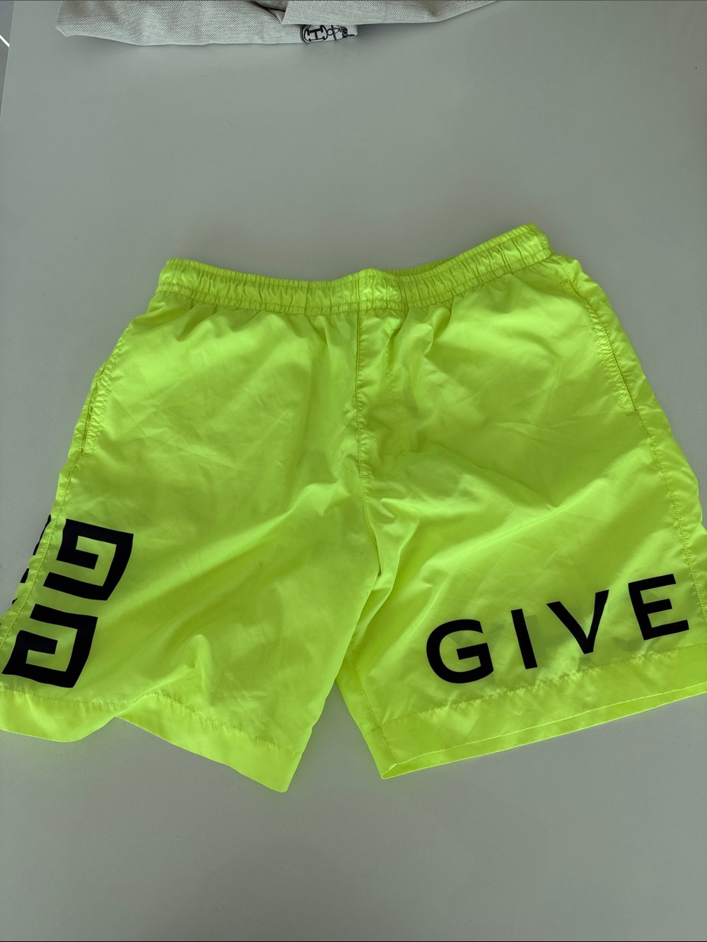 Givenchy Neon Lime Men's Swim Trunks with Black Logo
